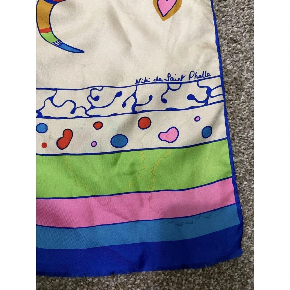 Niki De Saint Phalle Silk Scarf Womens Multicolor Snake Heart Art Print Italy